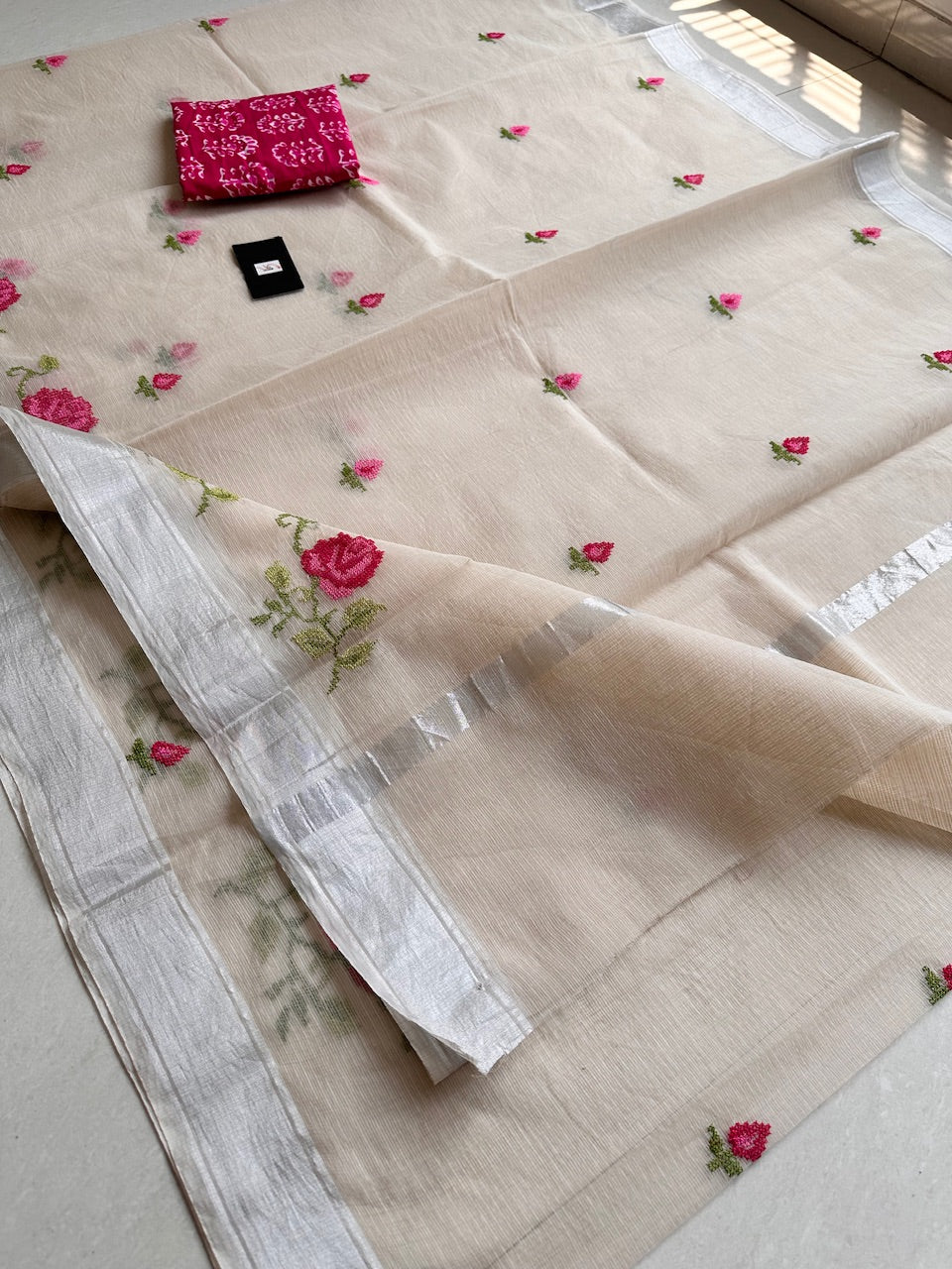 Embroidered Kota Cotton Doria Saree