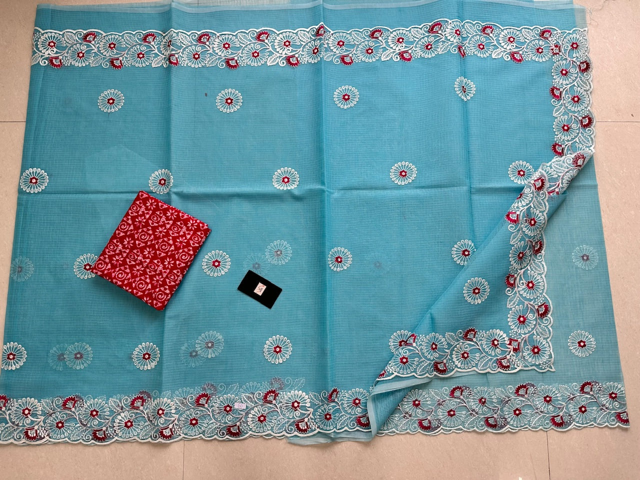 Embroidered Kota Cotton Doria Saree