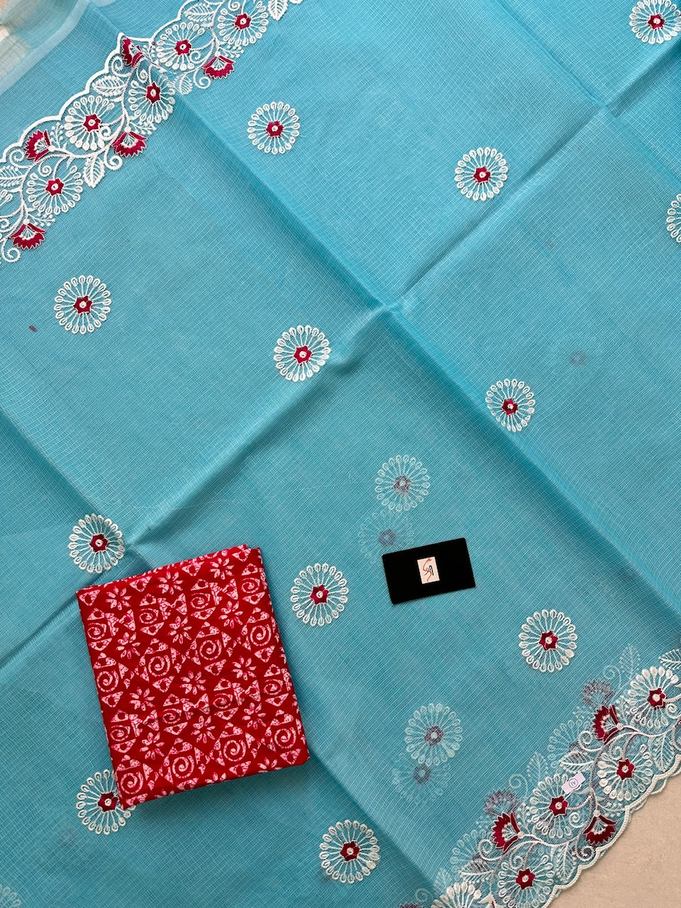 Embroidered Kota Cotton Doria Saree