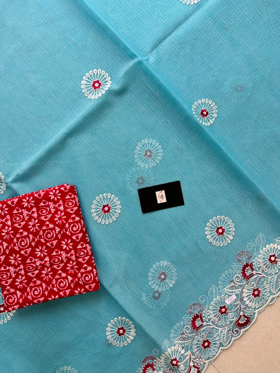 Embroidered Kota Cotton Doria Saree