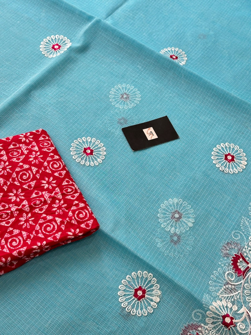 Embroidered Kota Cotton Doria Saree