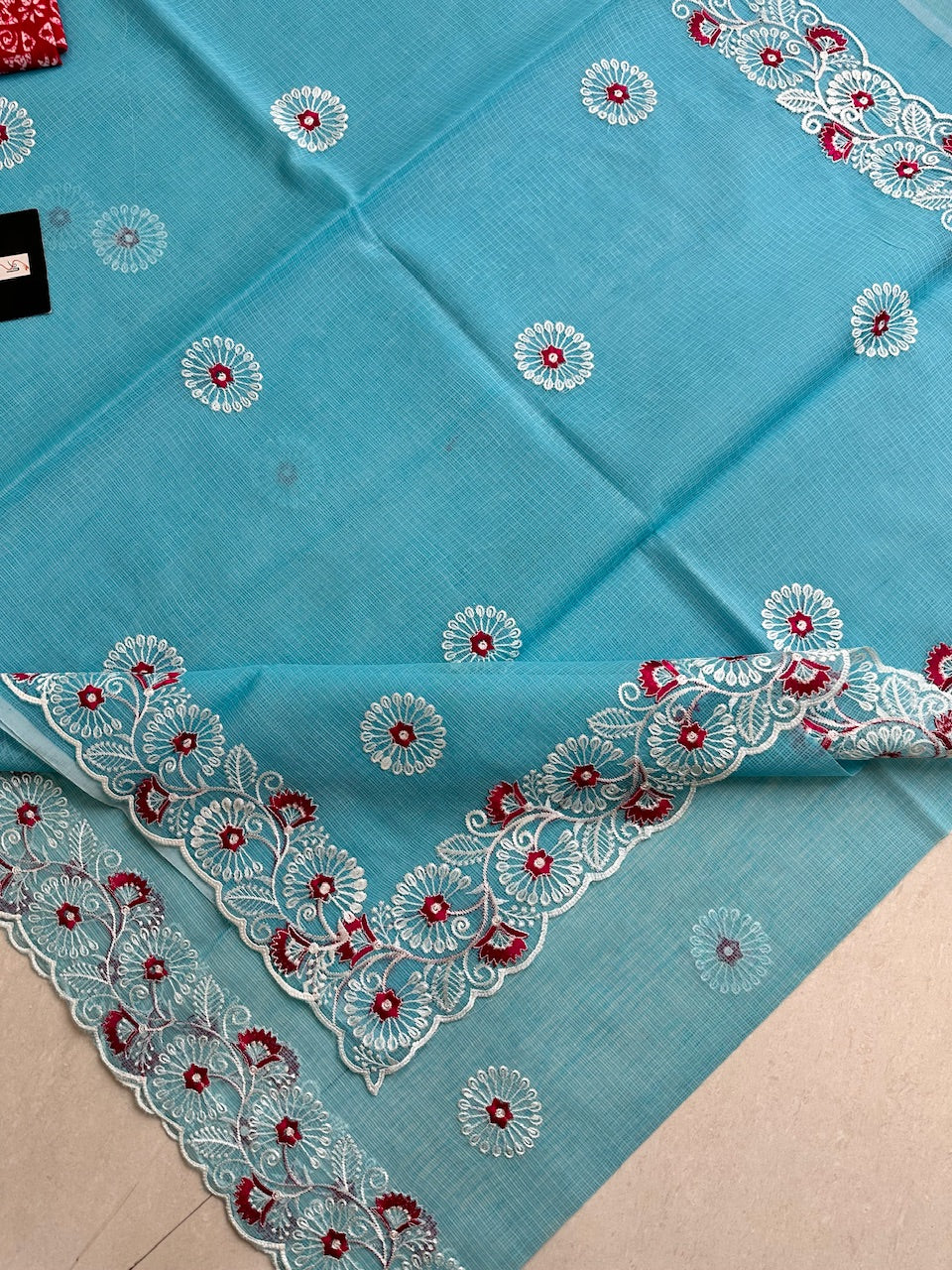 Embroidered Kota Cotton Doria Saree