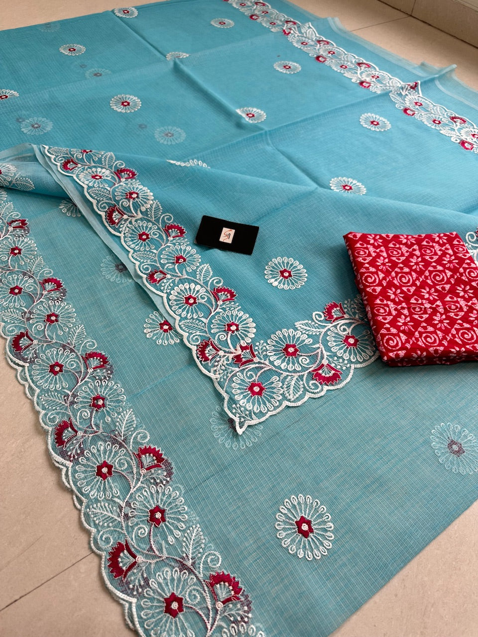 Embroidered Kota Cotton Doria Saree