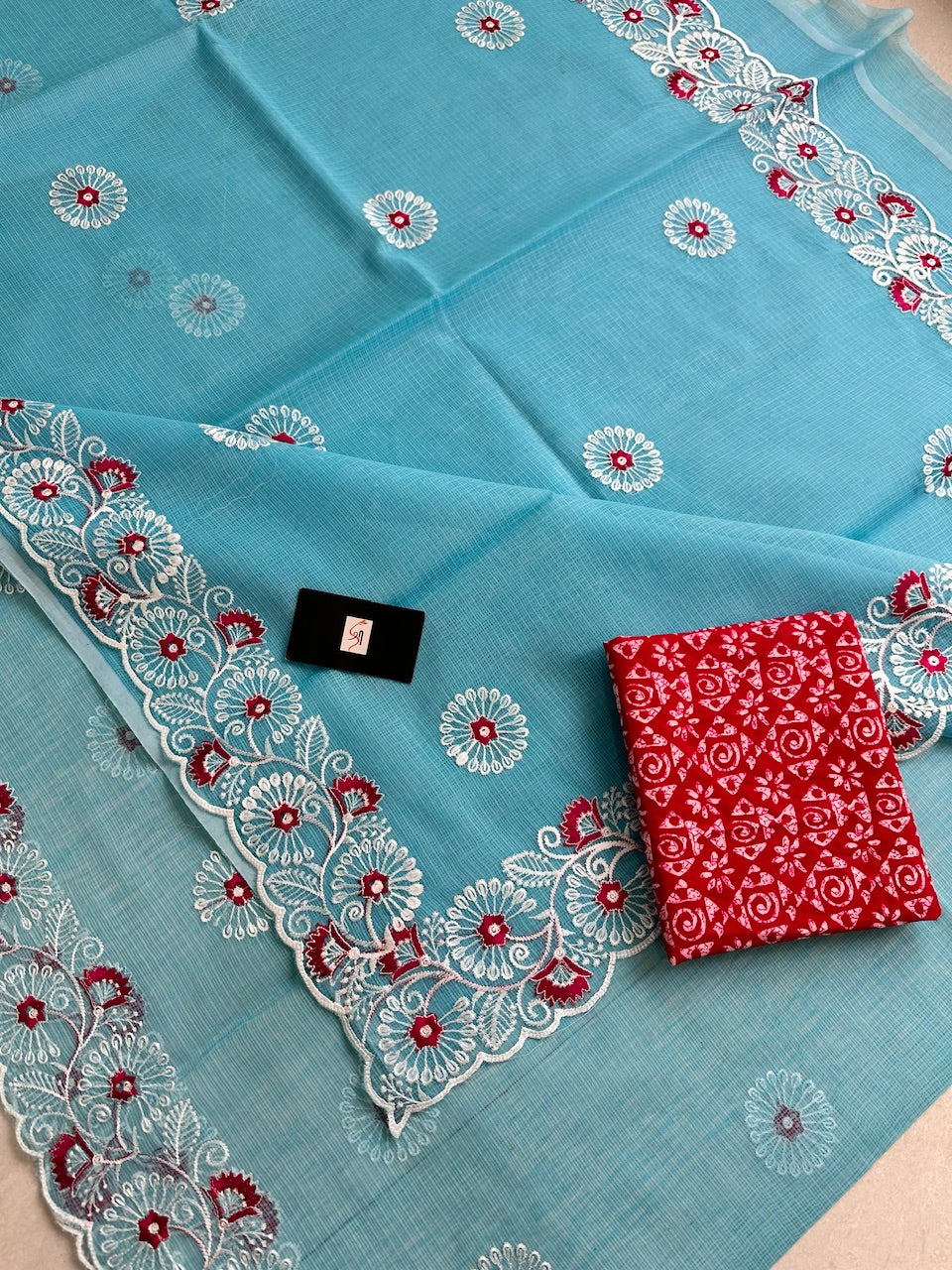 Embroidered Kota Cotton Doria Saree