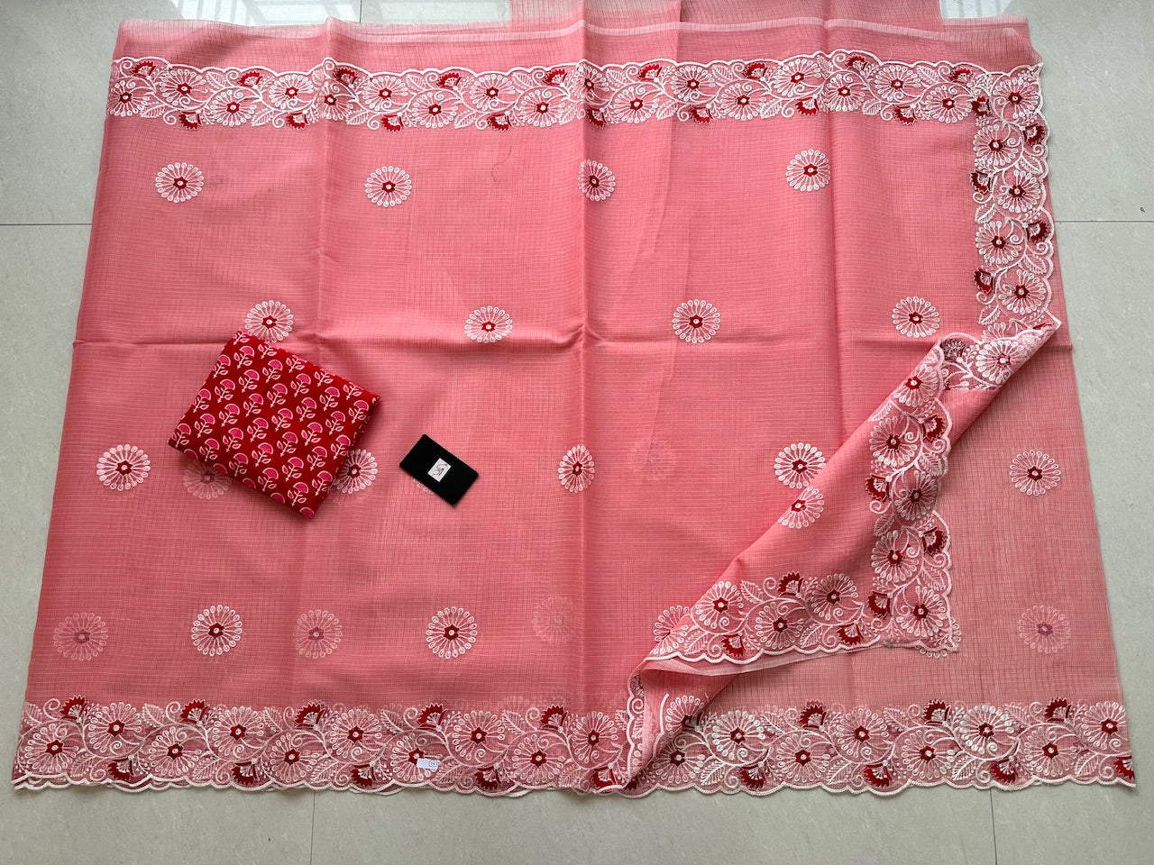 Embroidered Kota Cotton Doria Saree