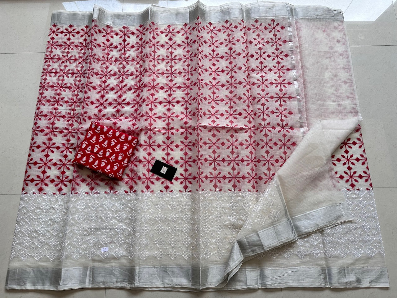 Embroidered Kota Cotton Doria Saree