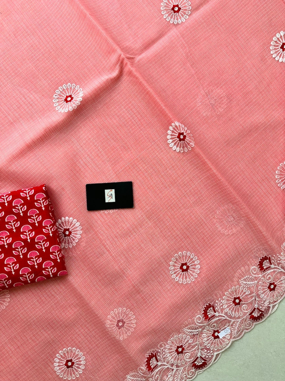 Embroidered Kota Cotton Doria Saree