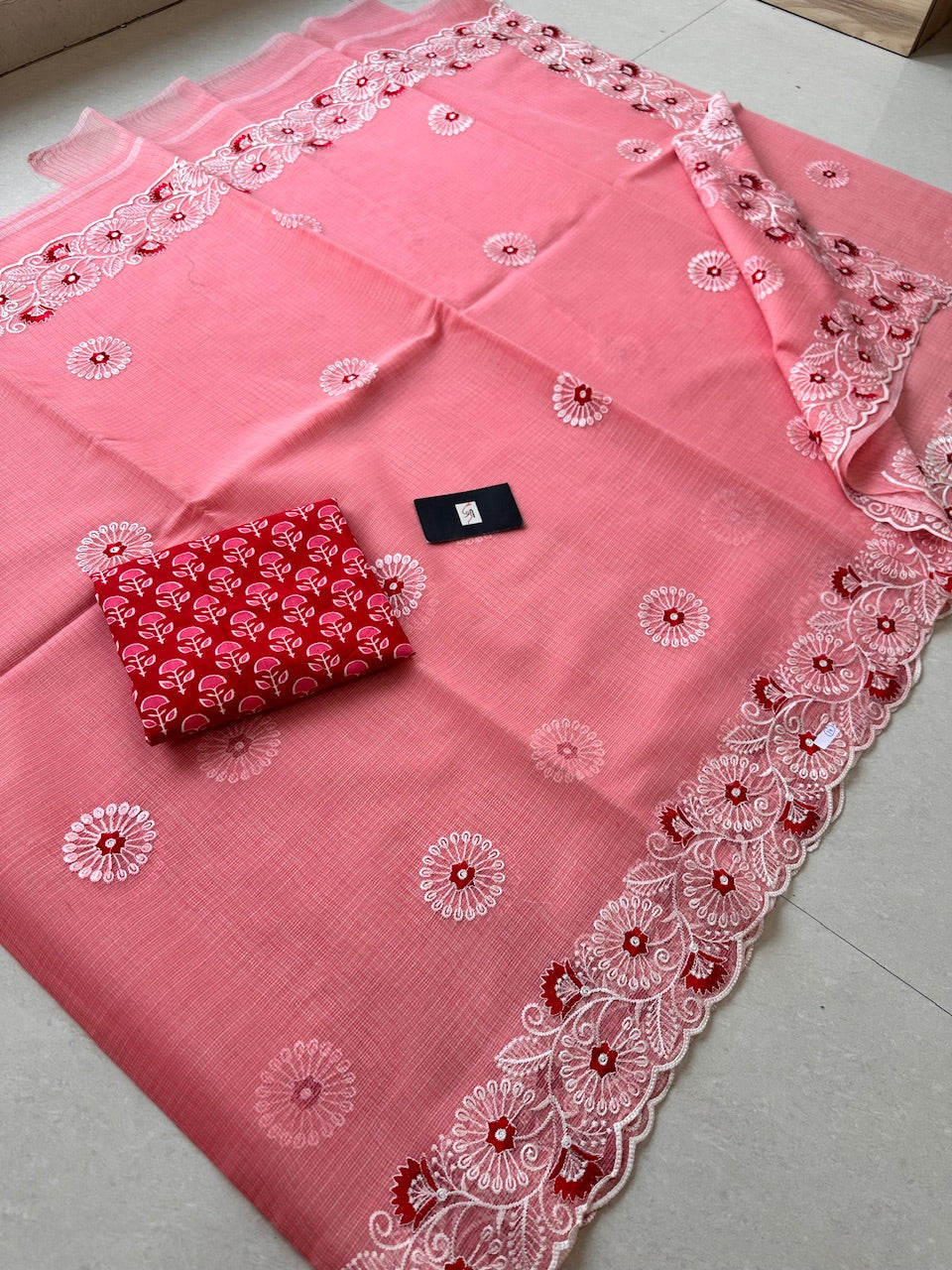 Embroidered Kota Cotton Doria Saree