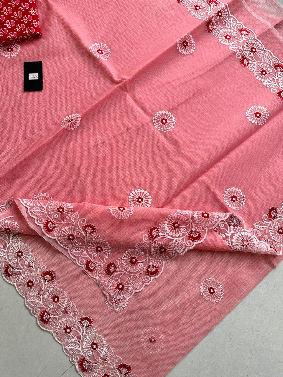 Embroidered Kota Cotton Doria Saree