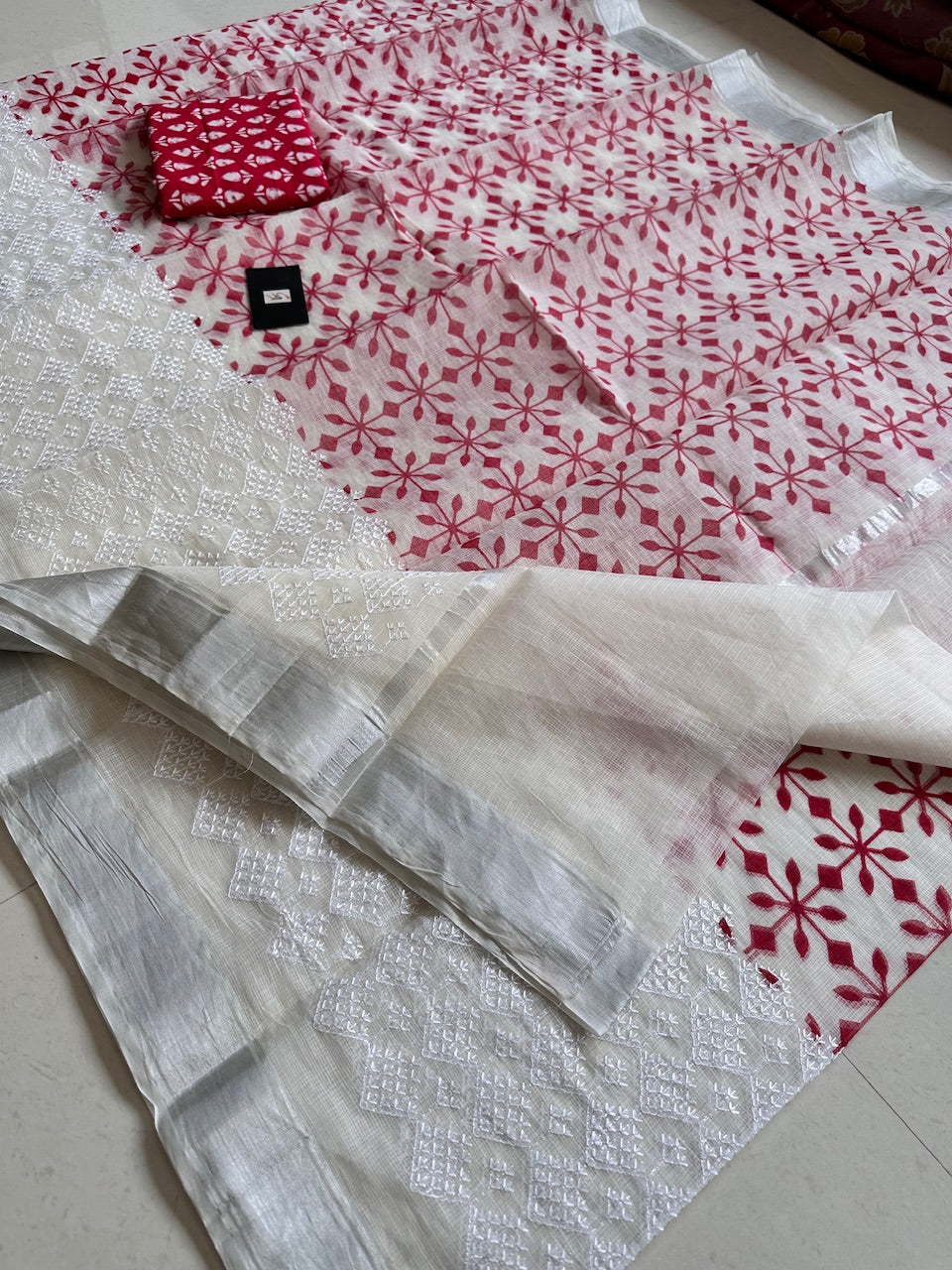 Embroidered Kota Cotton Doria Saree