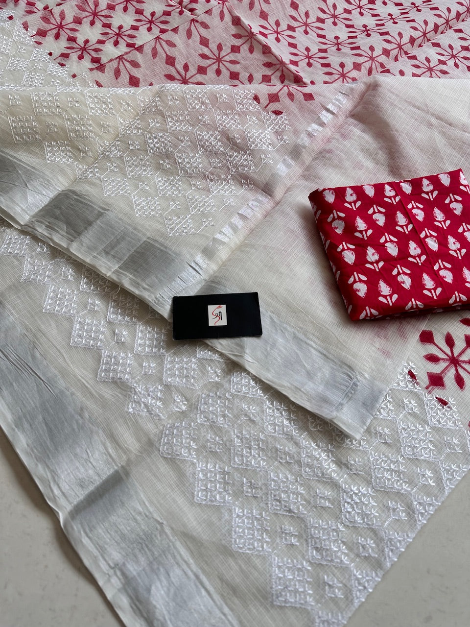 Embroidered Kota Cotton Doria Saree