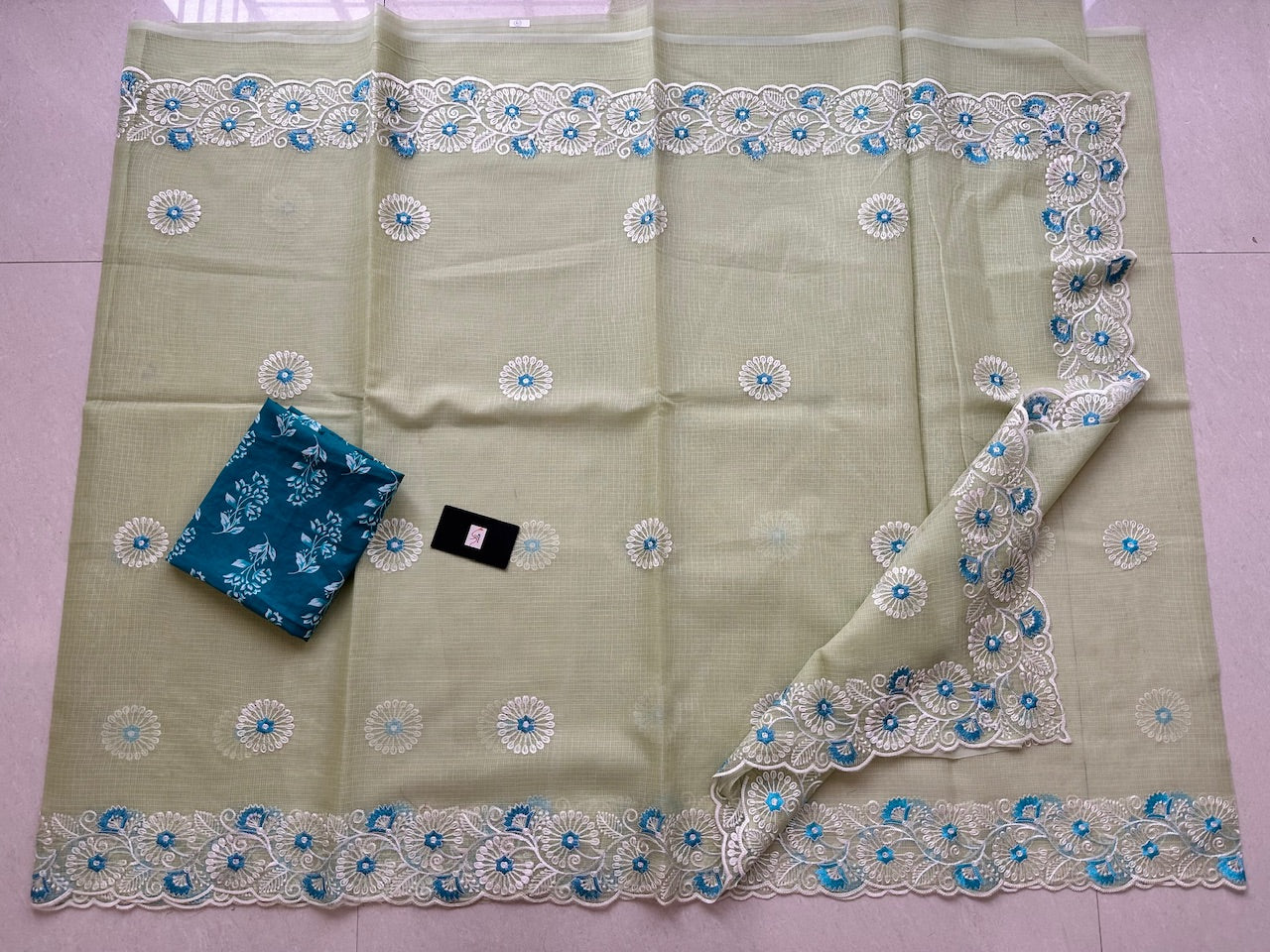 Embroidered Kota Cotton Doria Saree