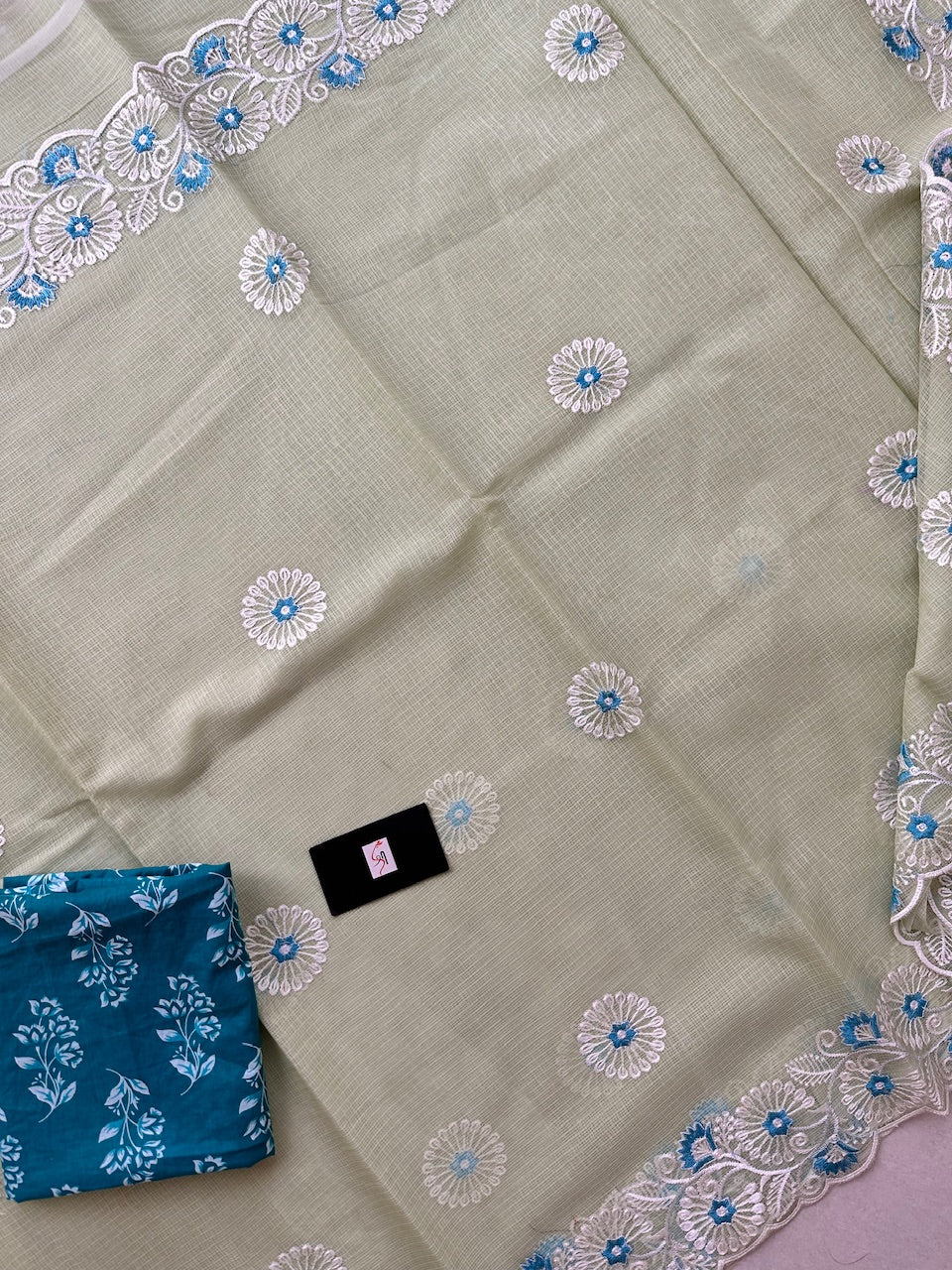 Embroidered Kota Cotton Doria Saree