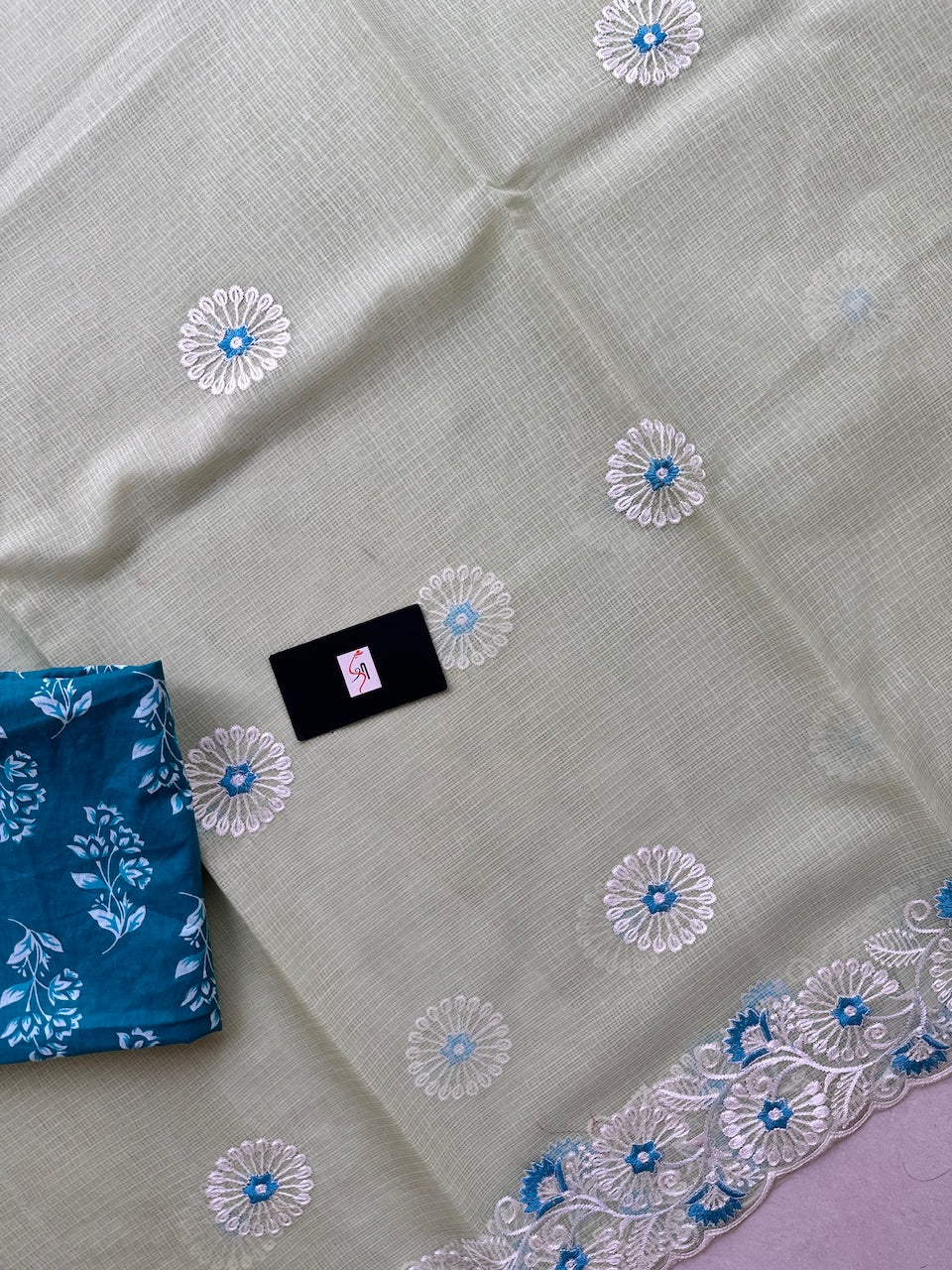 Embroidered Kota Cotton Doria Saree