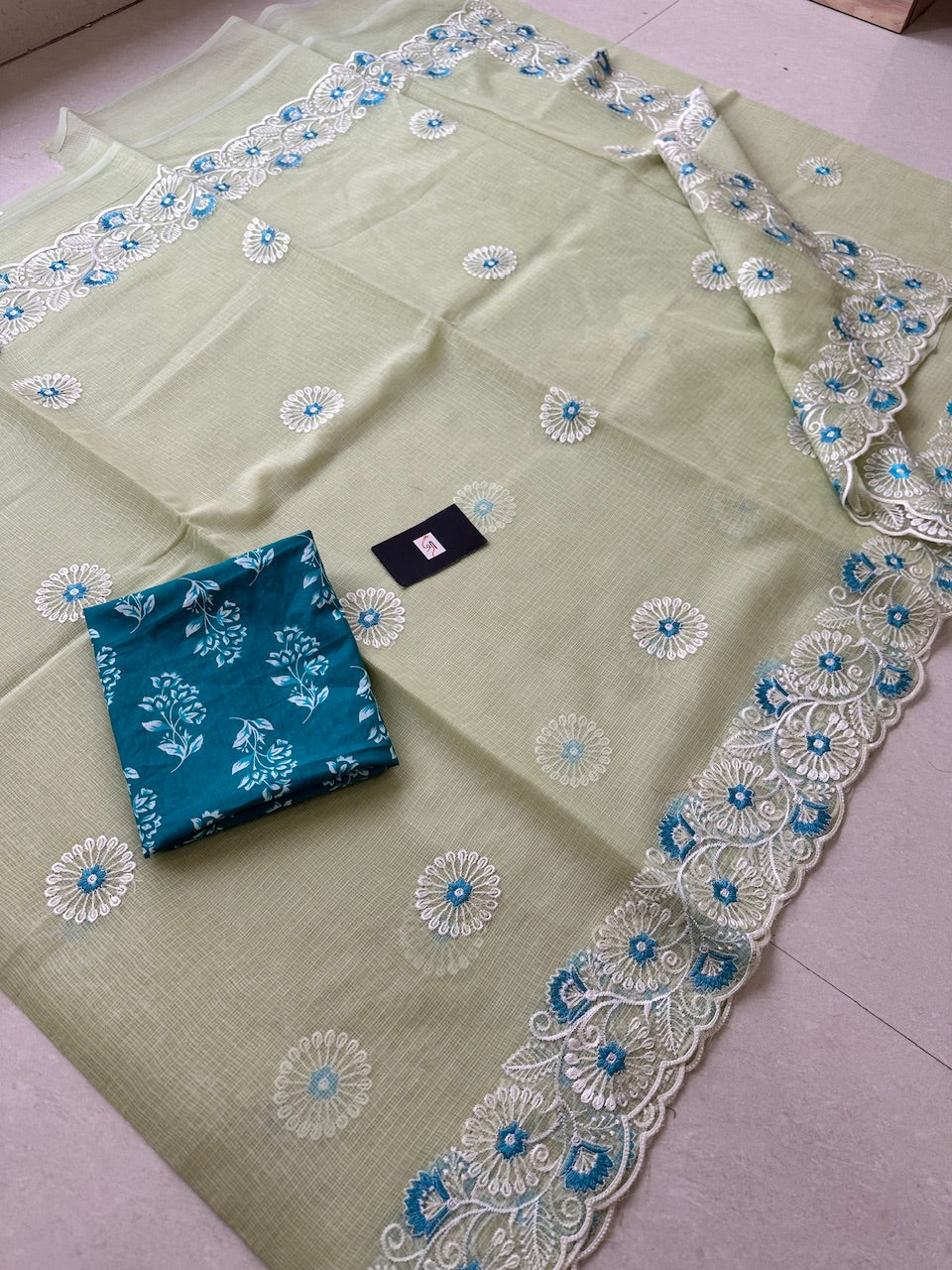 Embroidered Kota Cotton Doria Saree