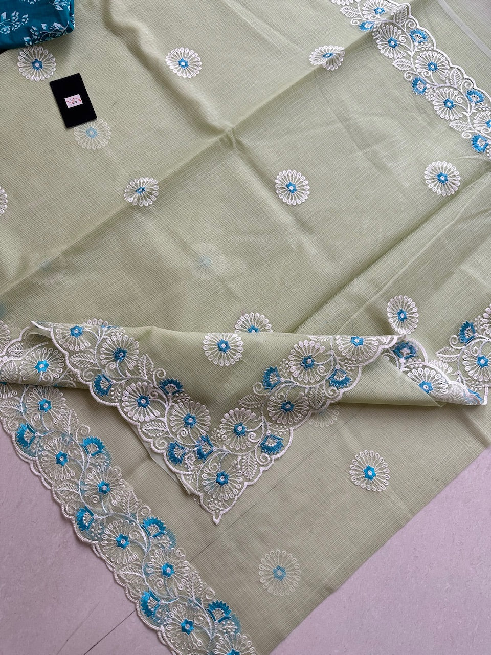 Embroidered Kota Cotton Doria Saree