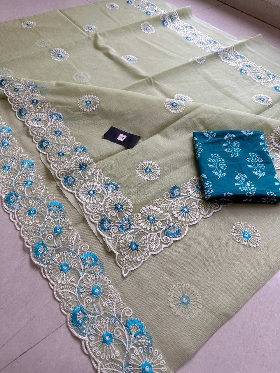 Embroidered Kota Cotton Doria Saree