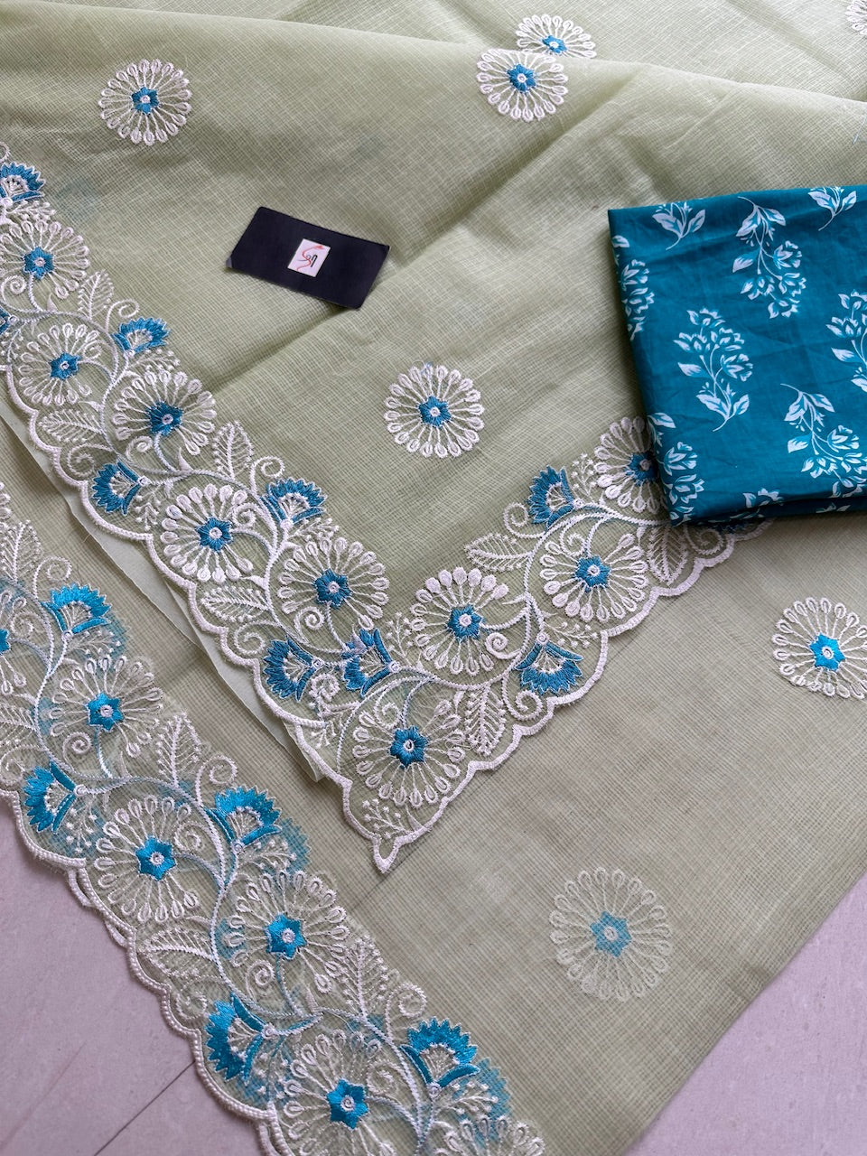 Embroidered Kota Cotton Doria Saree