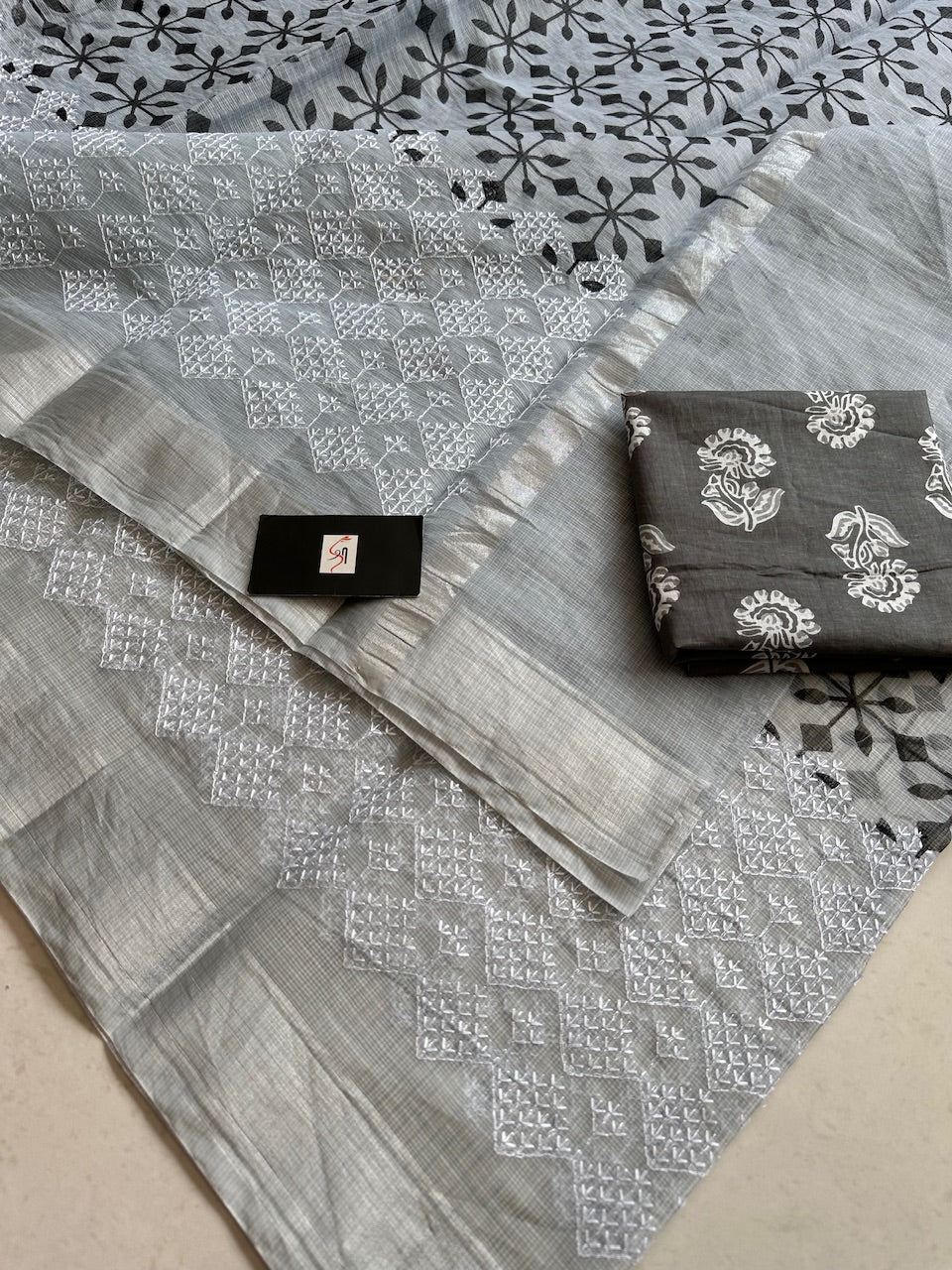 Embroidered Kota Cotton Doria Saree