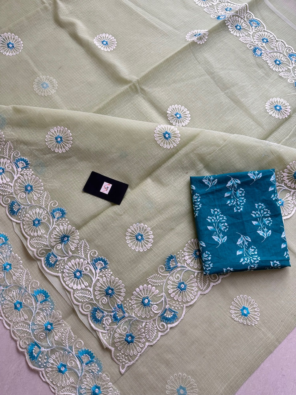 Embroidered Kota Cotton Doria Saree