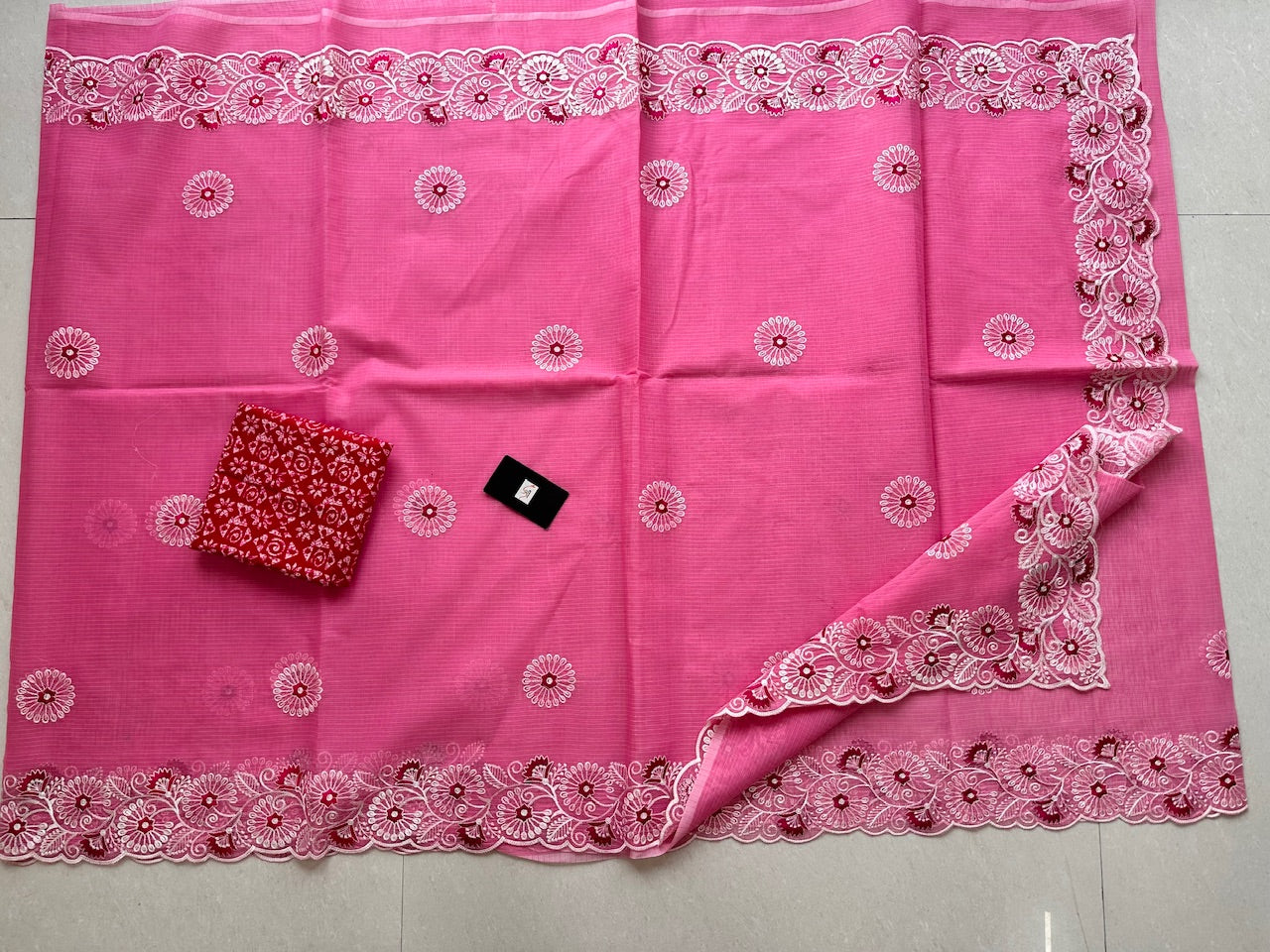 Embroidered Kota Cotton Doria Saree