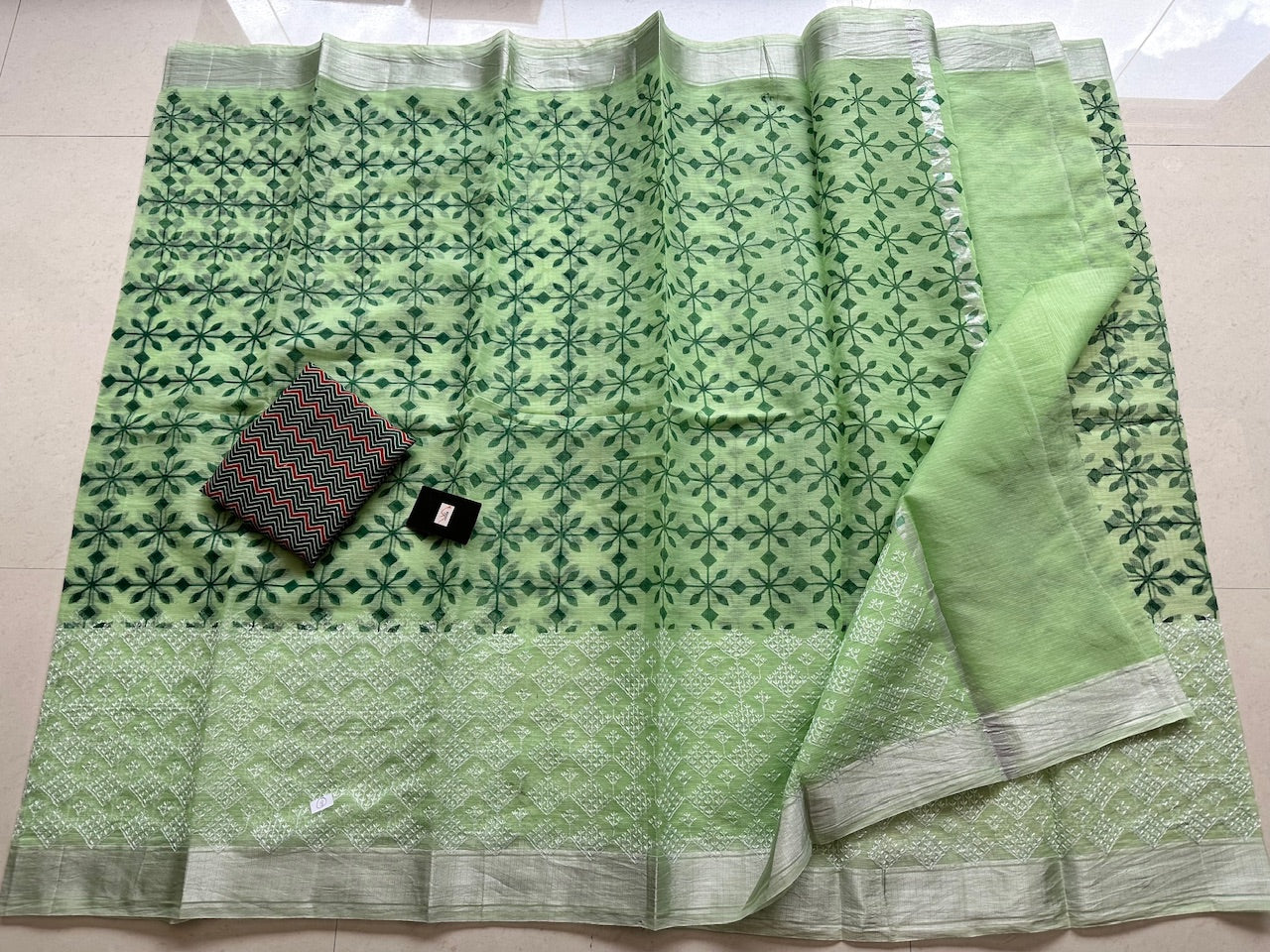 Embroidered HandBlock Printed Kota Cotton Doria Saree