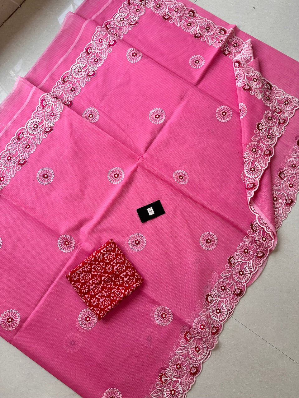 Embroidered Kota Cotton Doria Saree