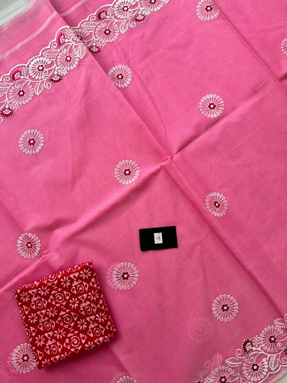 Embroidered Kota Cotton Doria Saree