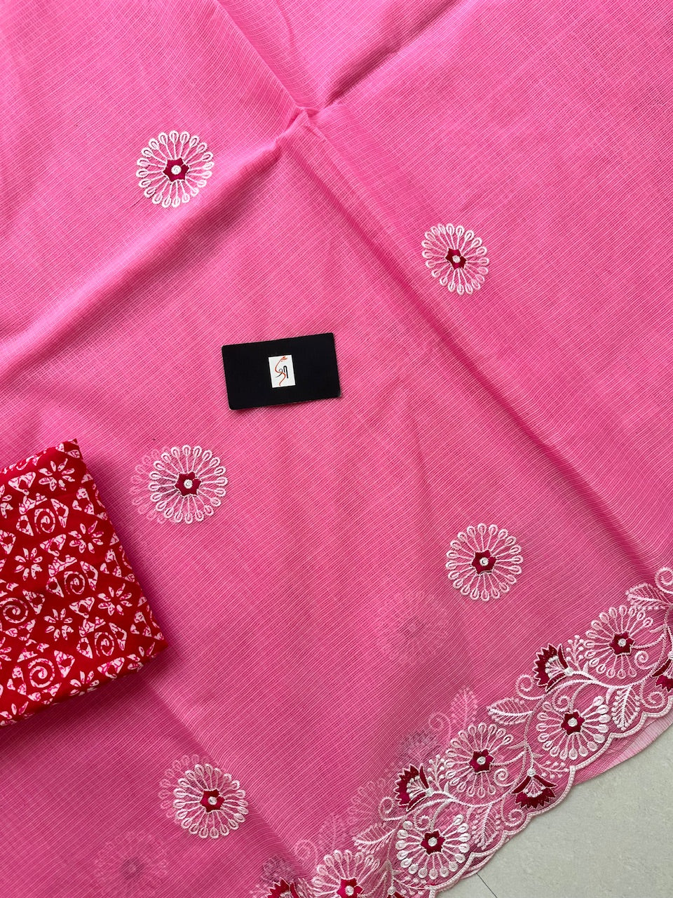 Embroidered Kota Cotton Doria Saree