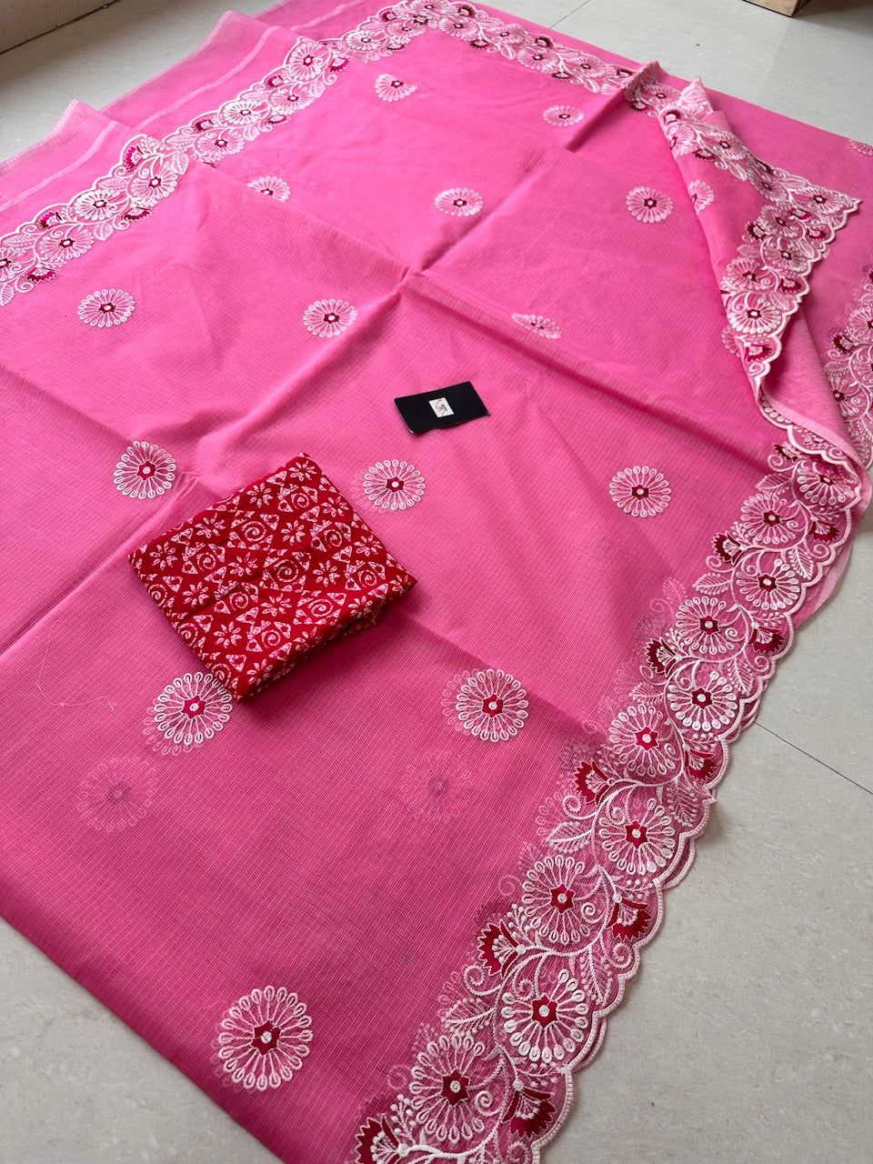 Embroidered Kota Cotton Doria Saree