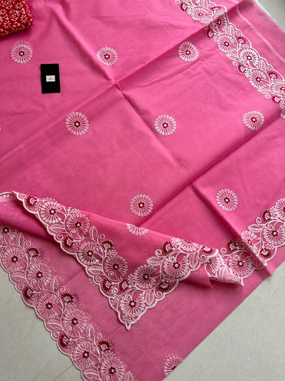 Embroidered Kota Cotton Doria Saree