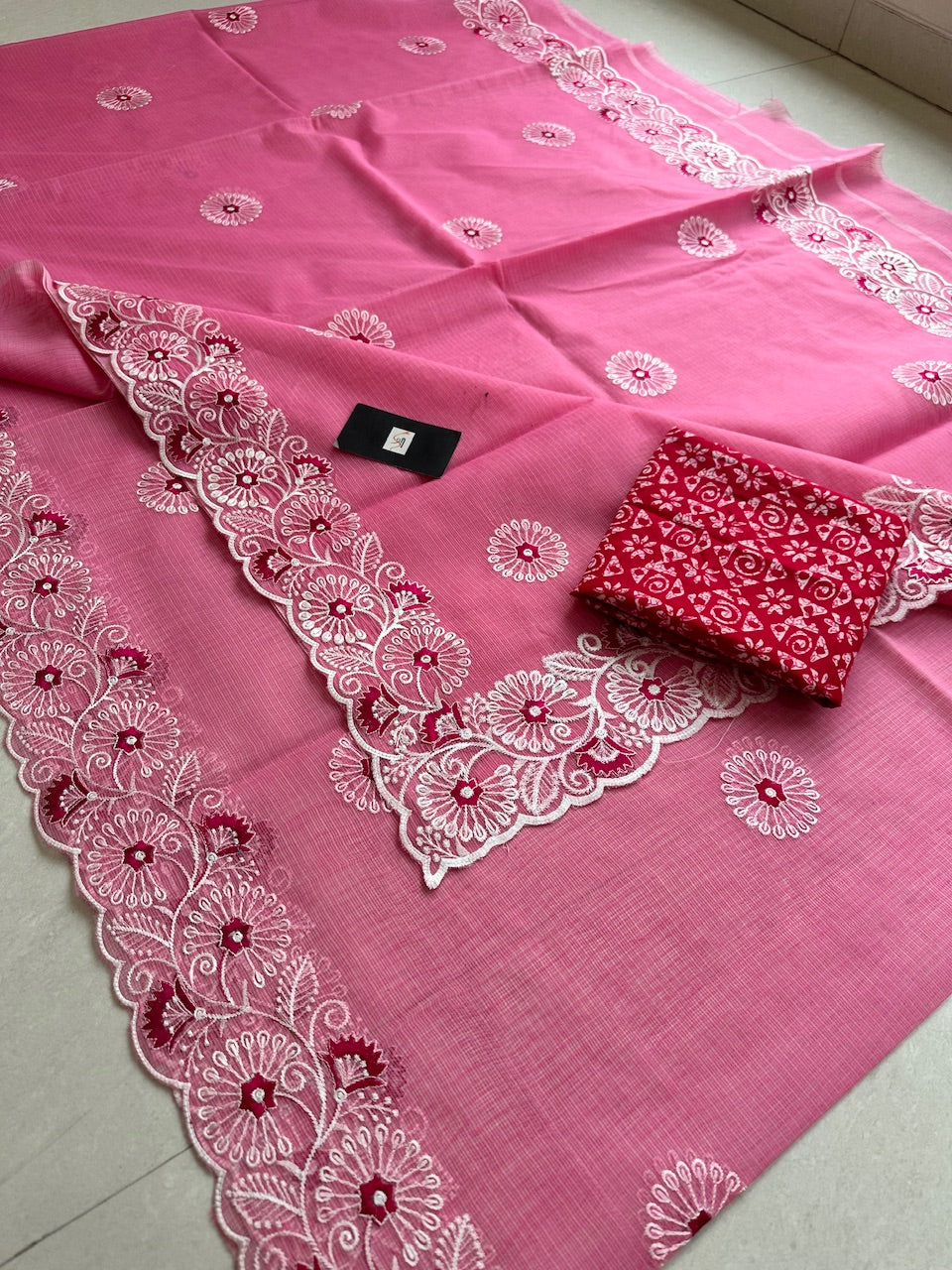 Embroidered Kota Cotton Doria Saree