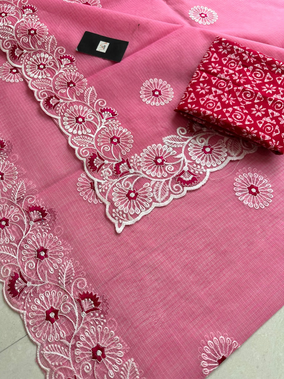 Embroidered Kota Cotton Doria Saree