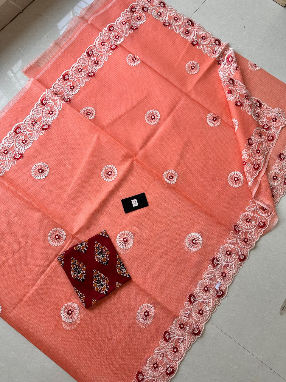 Embroidered Kota Cotton Doria Saree