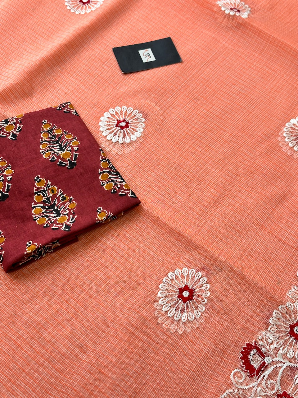 Embroidered Kota Cotton Doria Saree