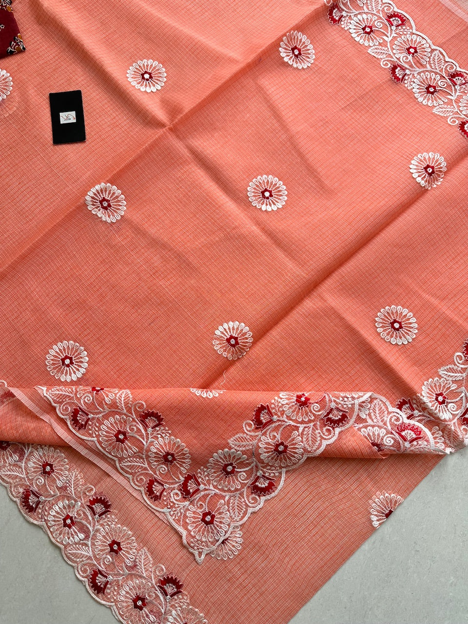 Embroidered Kota Cotton Doria Saree