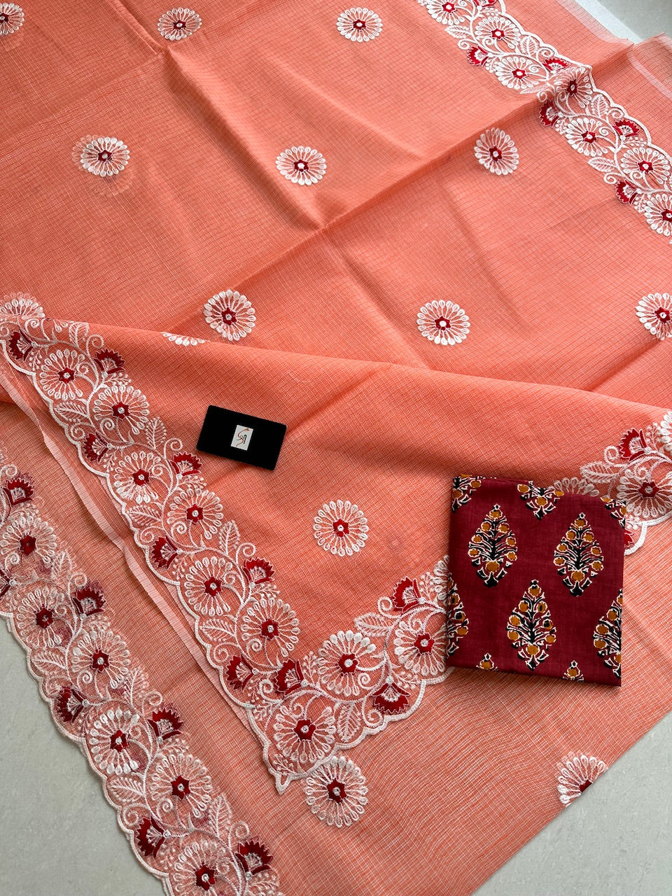 Embroidered Kota Cotton Doria Saree