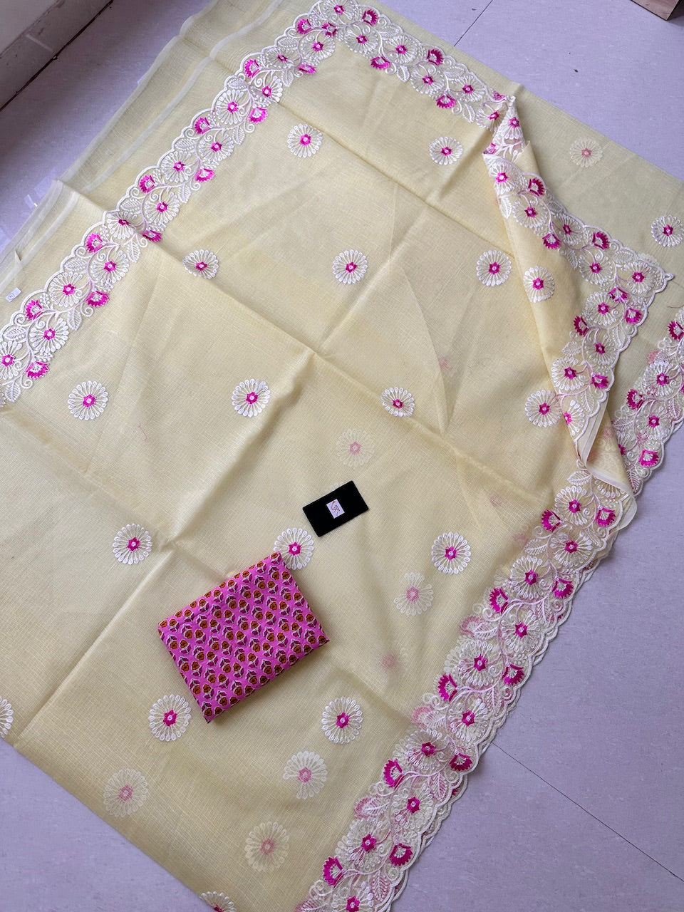 Embroidered Kota Cotton Doria Saree