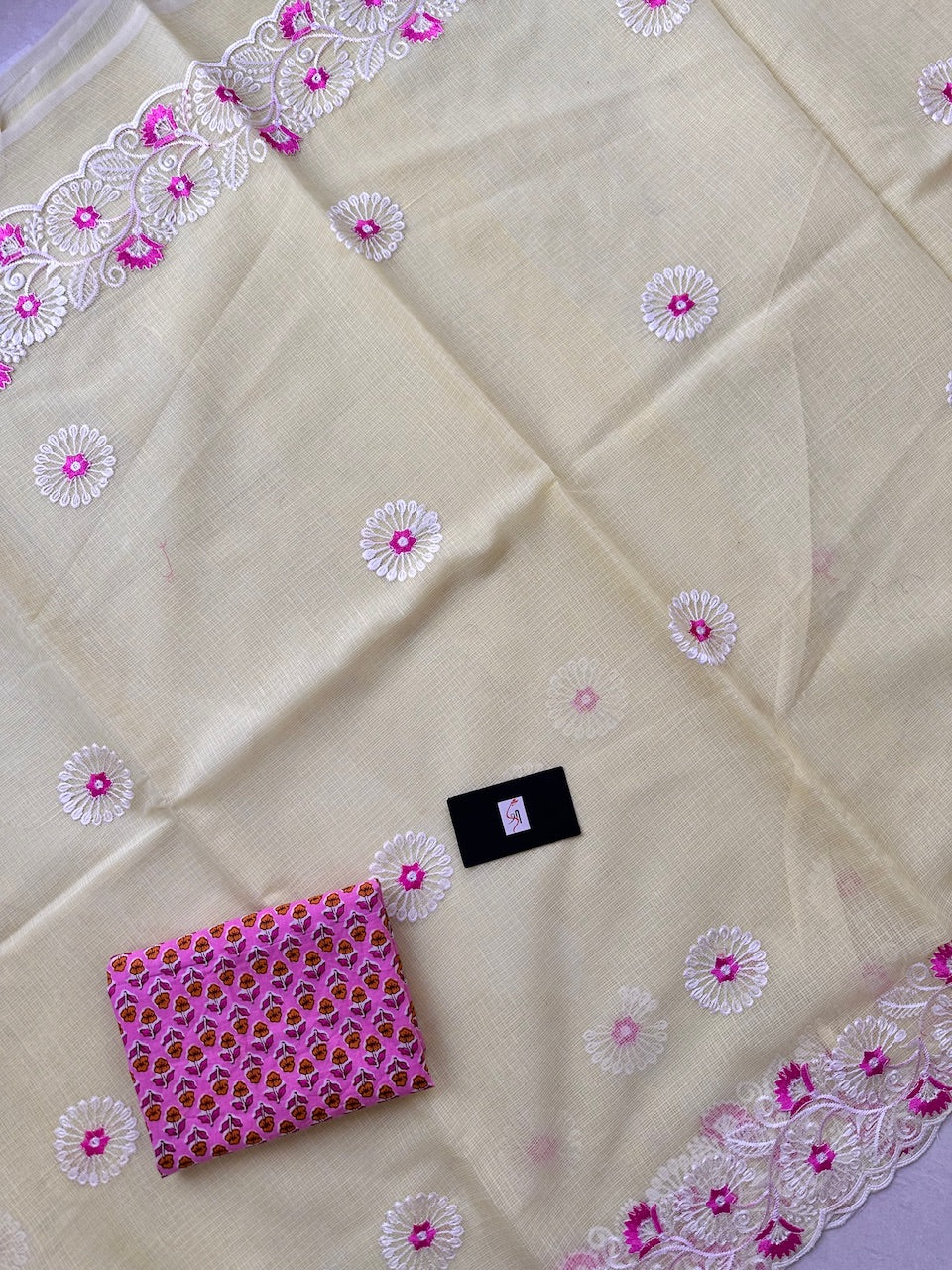 Embroidered Kota Cotton Doria Saree