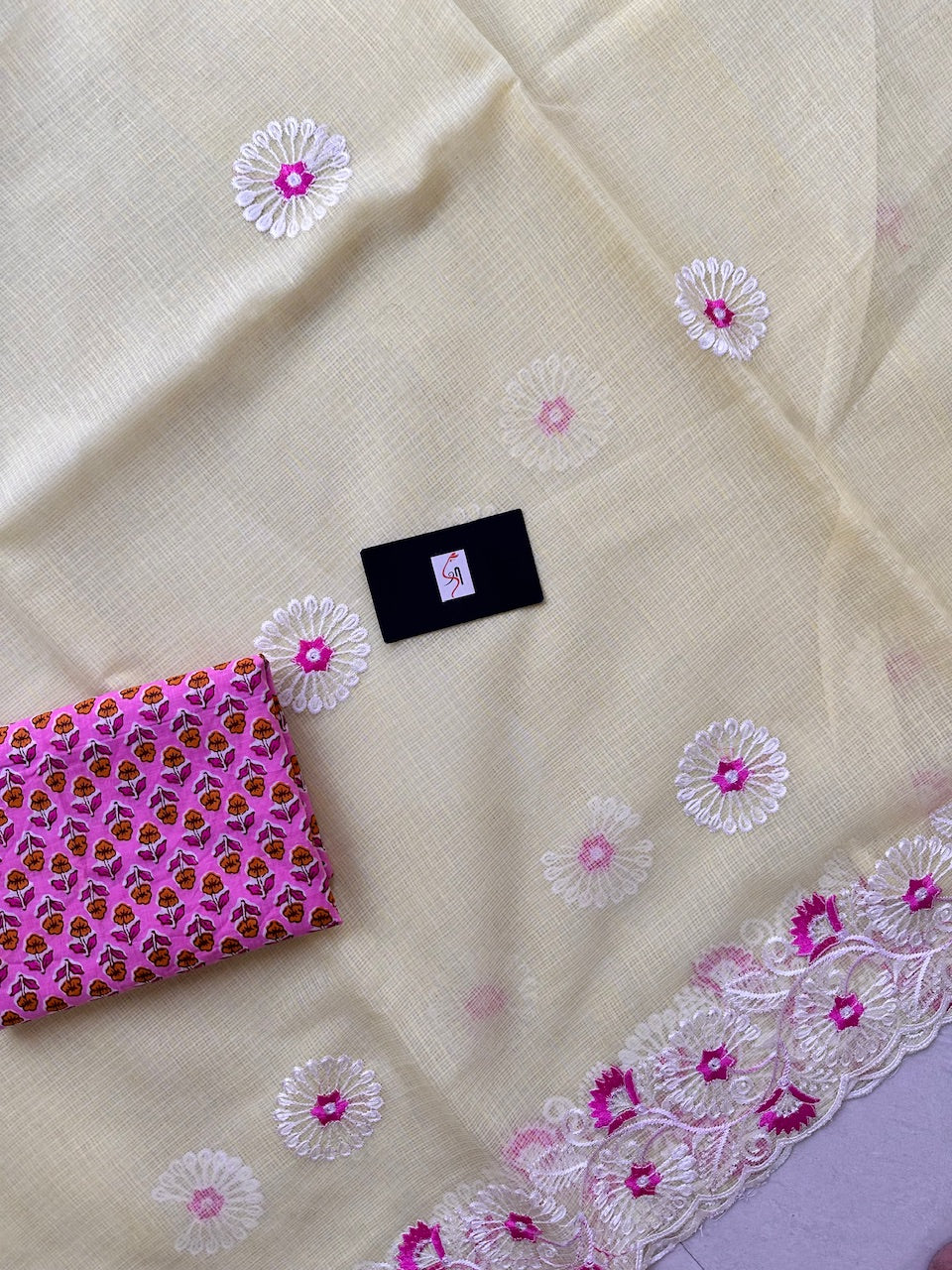 Embroidered Kota Cotton Doria Saree