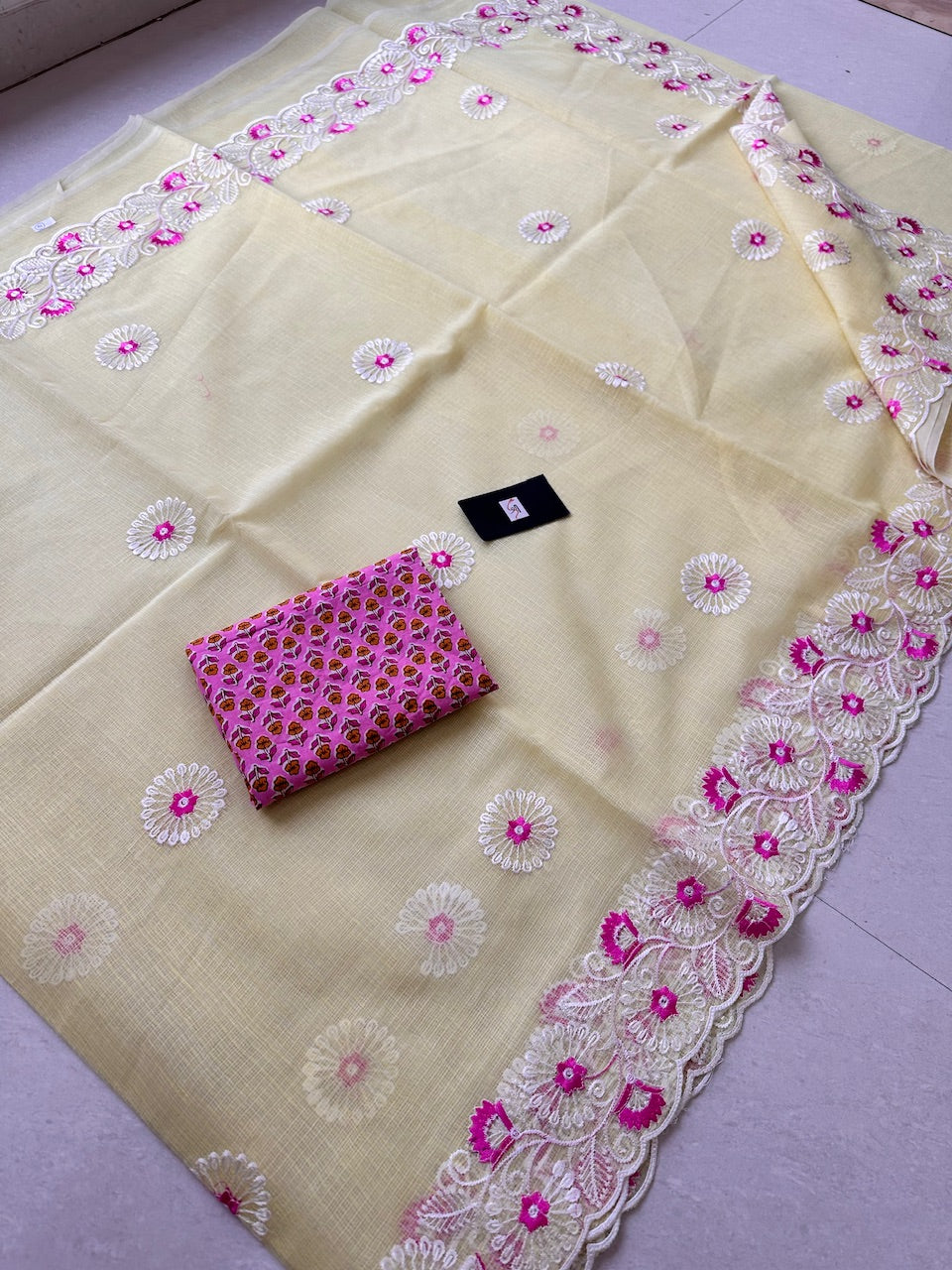 Embroidered Kota Cotton Doria Saree