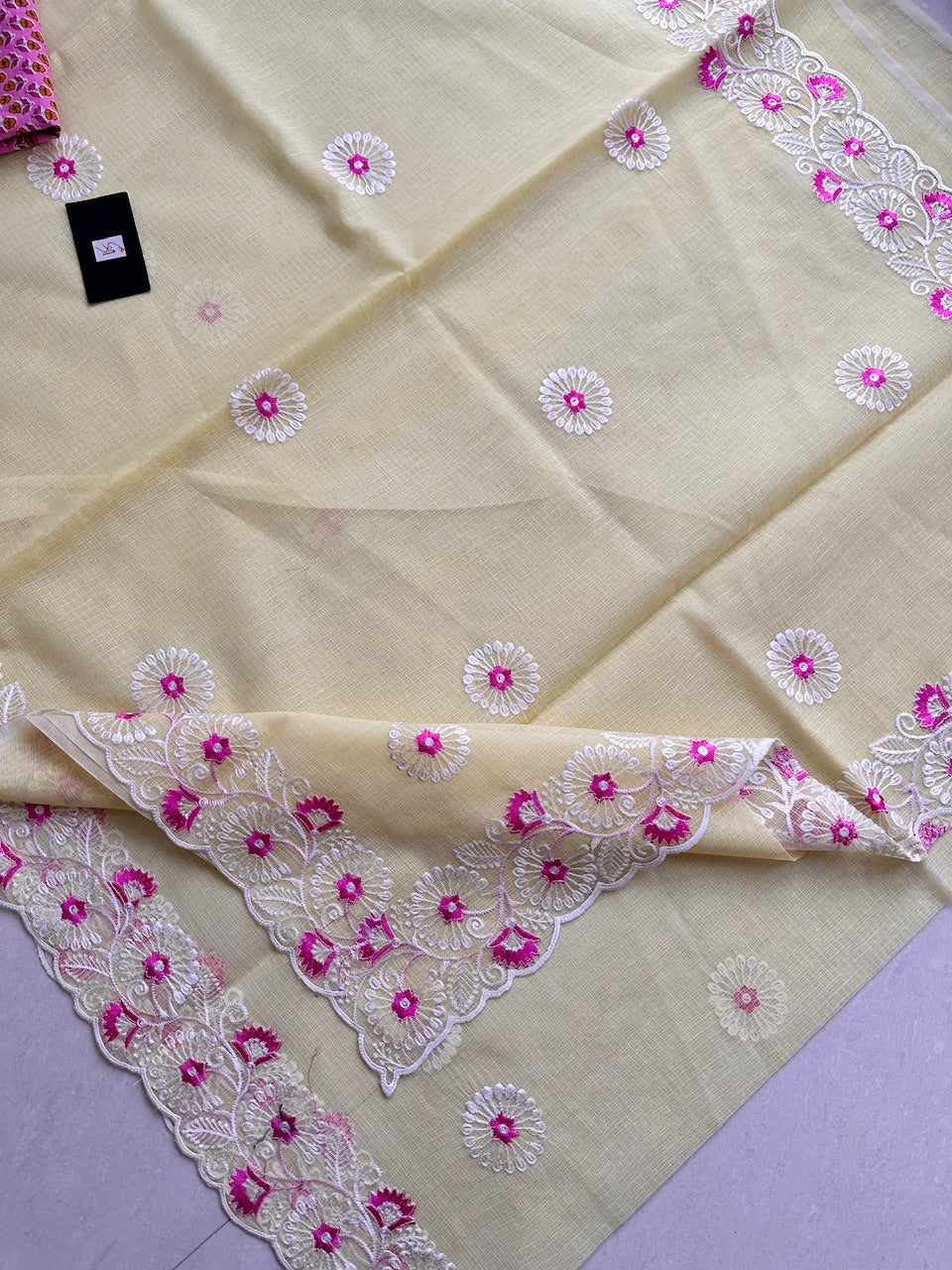 Embroidered Kota Cotton Doria Saree