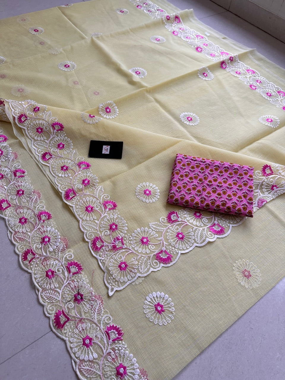 Embroidered Kota Cotton Doria Saree