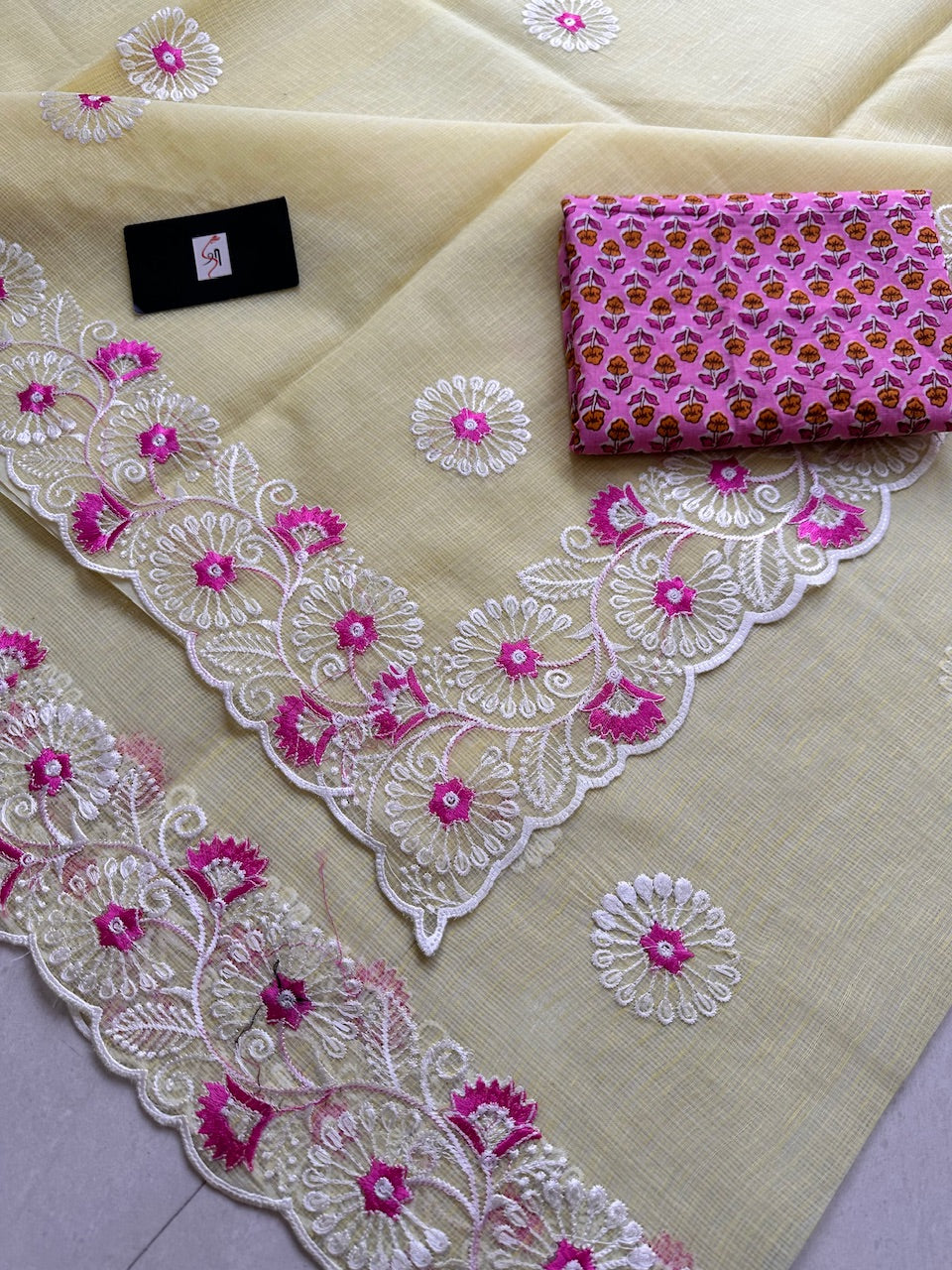 Embroidered Kota Cotton Doria Saree