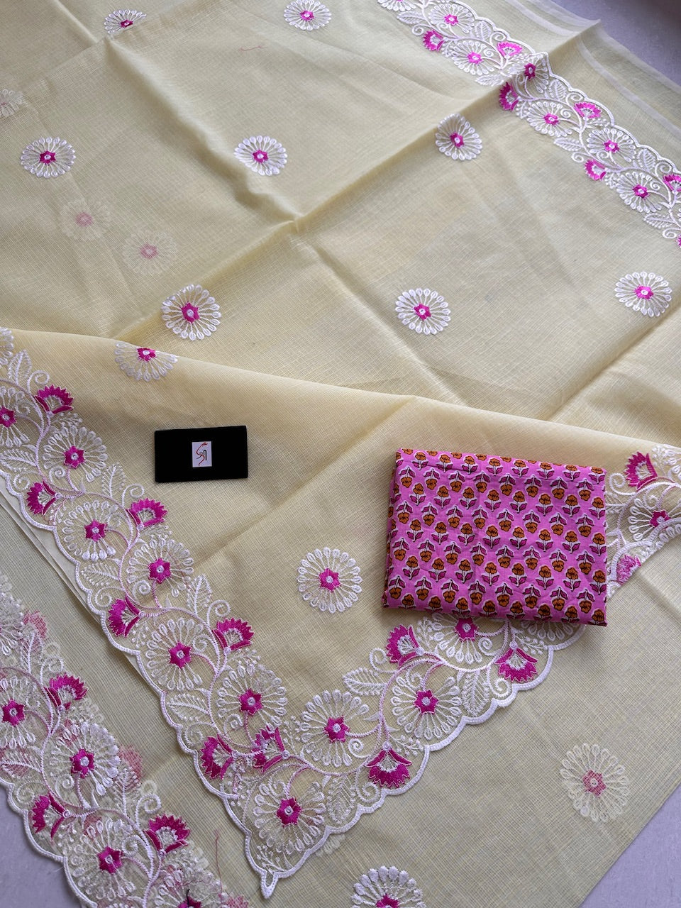 Embroidered Kota Cotton Doria Saree