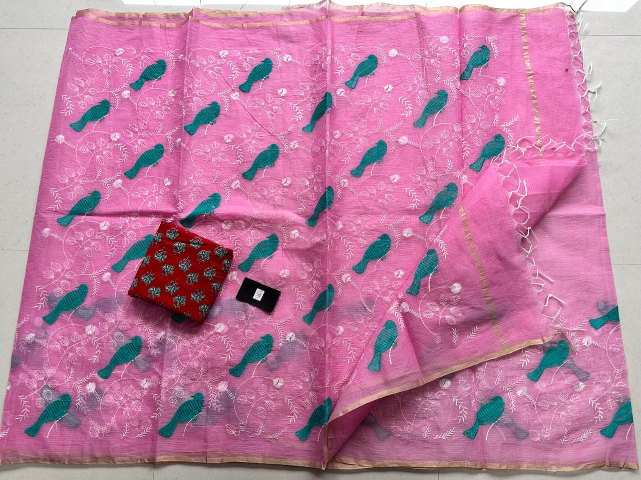 Embroidered Kota Cotton Doria Saree