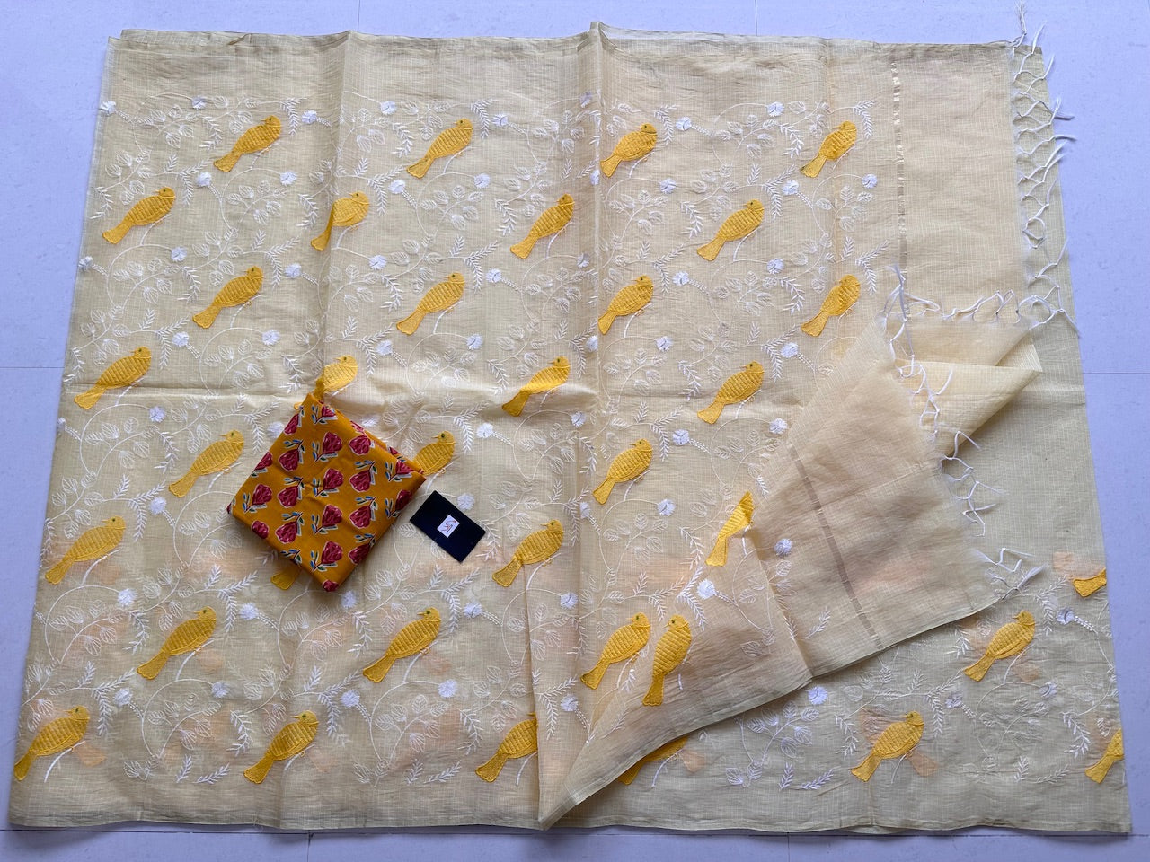 Embroidered Kota Cotton Doria Saree