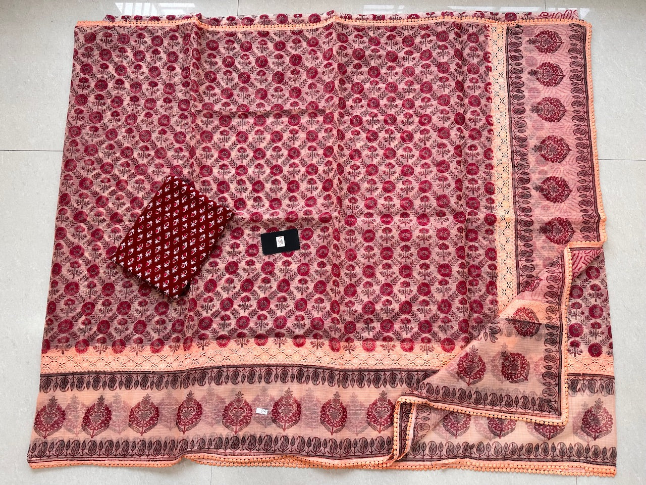 Pure HandBlock Printed Kota Cotton Doria Saree