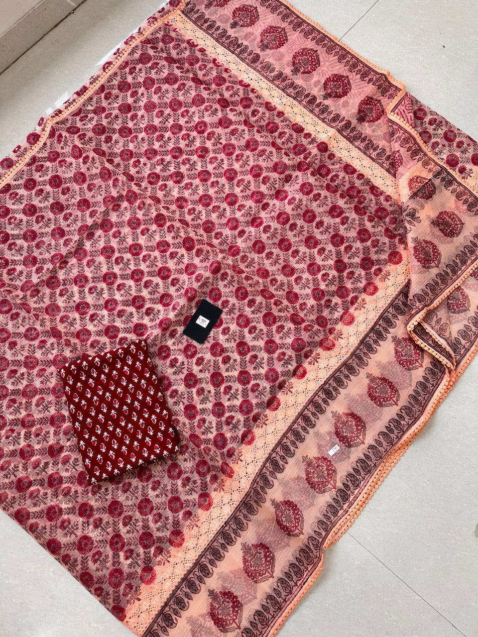 Pure HandBlock Printed Kota Cotton Doria Saree