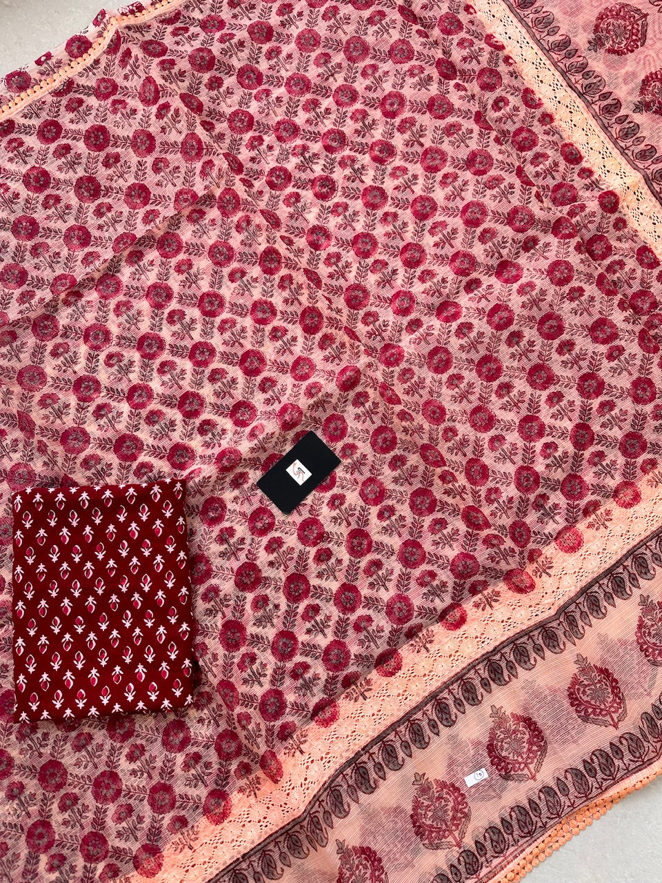 Pure HandBlock Printed Kota Cotton Doria Saree